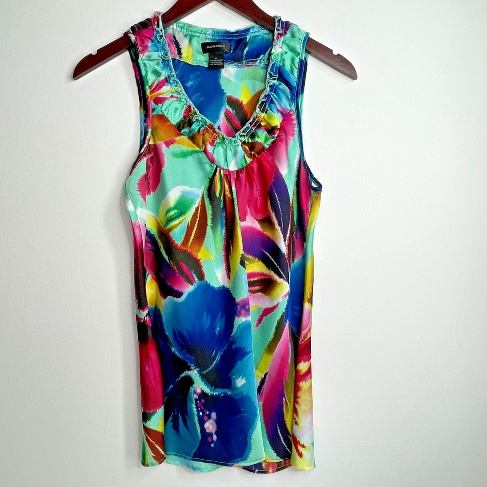 Spense Multicolor Floral Ruffled V-Neck Tank